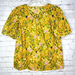 Old Navy Wms M Yellow Floral Puff Sleeve Blouse Cottagecore Garden Feminine